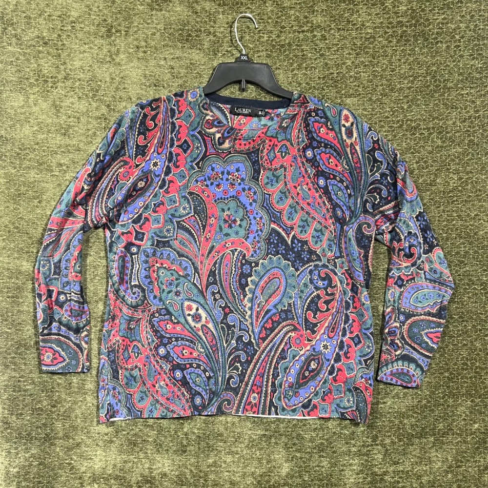 Lauren Ralph Lauren Top Womens 3X Multicolor Paisley Long Sleeve Cotton Modal